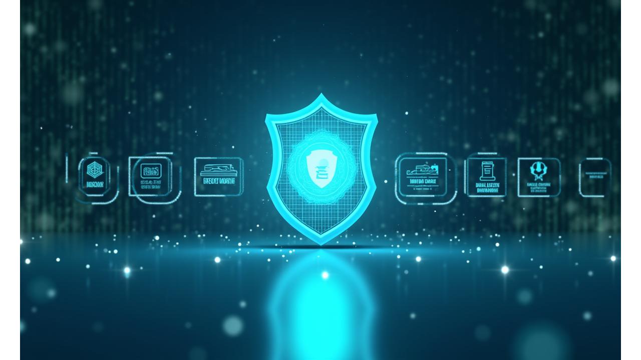 Grafische Darstellung diverser Compliance-Badges für Datenschutz und Sicherheit wie ISO 27001, BSI Grundschutz, SOC 2 Type II, umrahmt von einem digitalen Schutzschild in den Farben Blau und Grün.