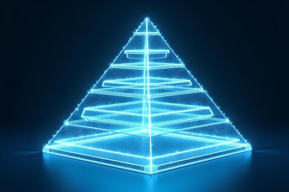 Visualisierung einer mehrschichtigen Sicherheitsarchitektur als Pyramide
