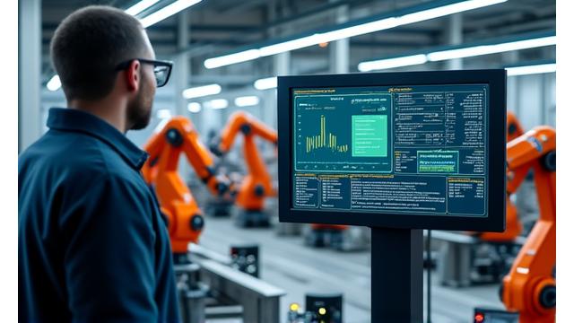 Moderne Produktionsanlage mit intelligenten Robotern