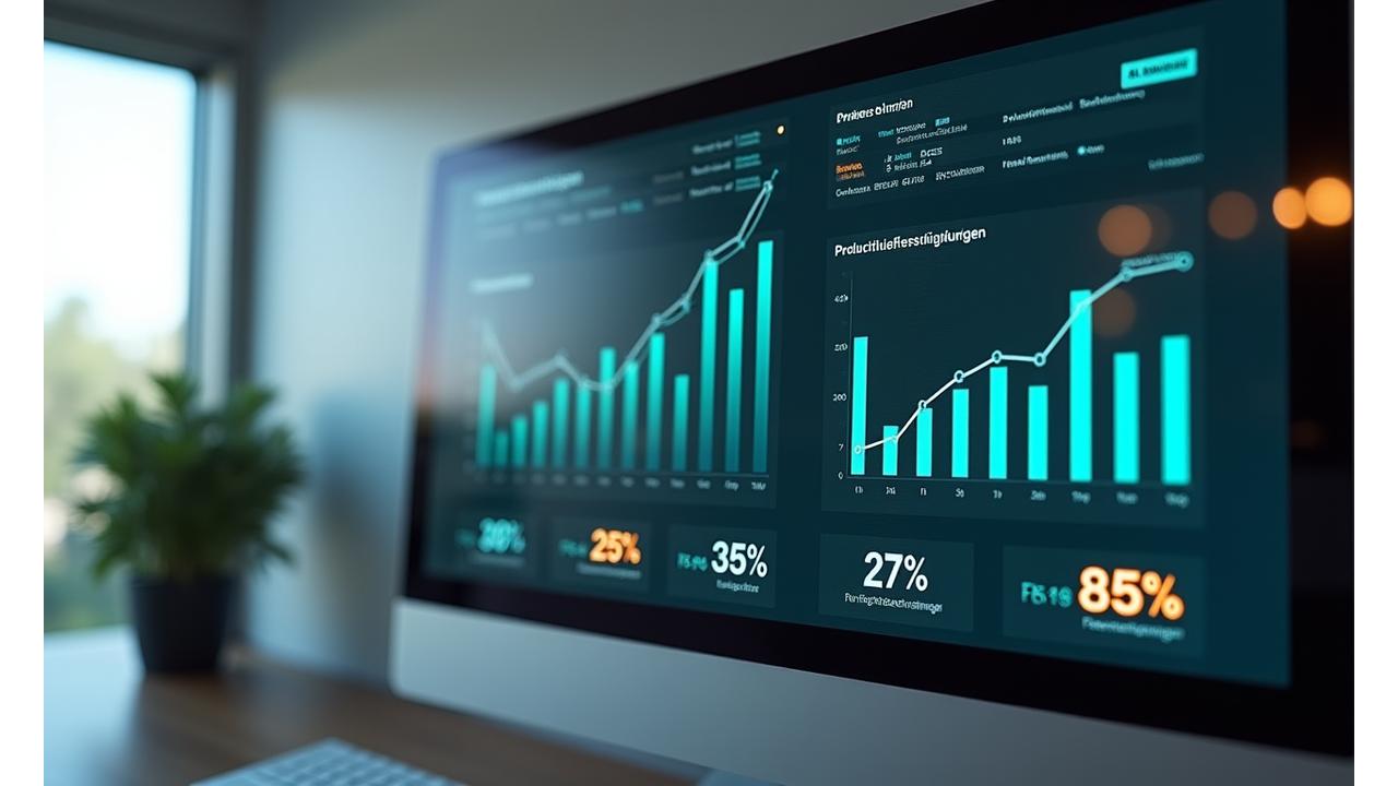 Interaktives Dashboard, das die Leistungsmetriken und den Return on Investment von KI-Kacheln in einem Unternehmen anzeigt